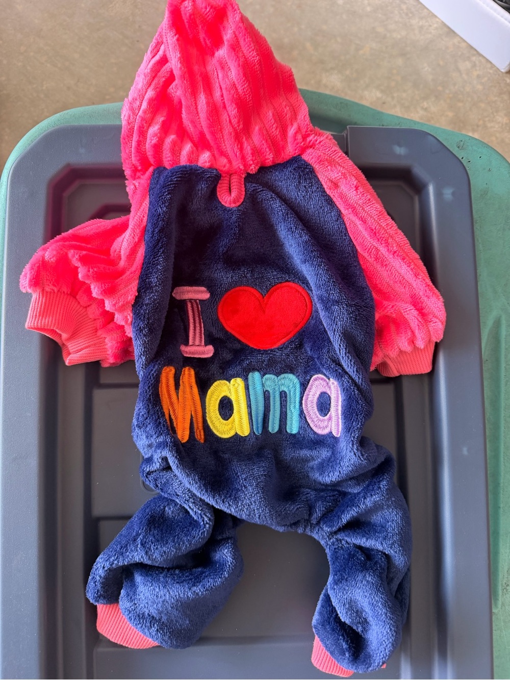 Plush 'I ♥ Mama' Pet Hoodie in Navy & Hot Pink